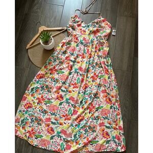 Old Navy Maxi Halter Dress Womens XL Multicolor Floral Paisley Tropical Beachy